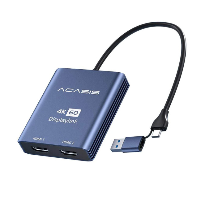 Screen Adapter ACASIS USB-C/A to 2x HDMI 4K/60Hz DisplayLink SW-2202 Color:blue