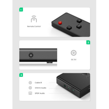 מתג UGREEN HDMI 2.0 2-in To 4-out + Optical (SPDIF) / 3.5 mm 70690 מתג UGREEN HDMI 2.0 2-in To 4-out + Optical (SPDIF) / 3.5 mm 70690