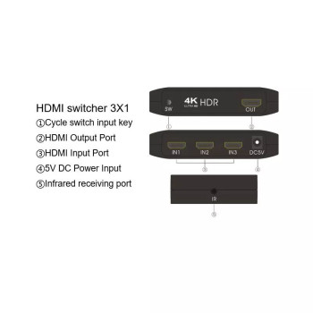 מתאם למסך Gold Touch HQ HDMI2.0 Switch 3Ports With RC 4K Ultra HD HDR
