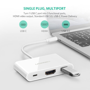 מתאם למסך UGREEN USB-C to HDMI | USB-A | USB-C PD 0.15m 30377 צבע לבן מתאם למסך UGREEN USB-C to HDMI | USB-A | USB-C PD 0.15m 30377 צבע לבן