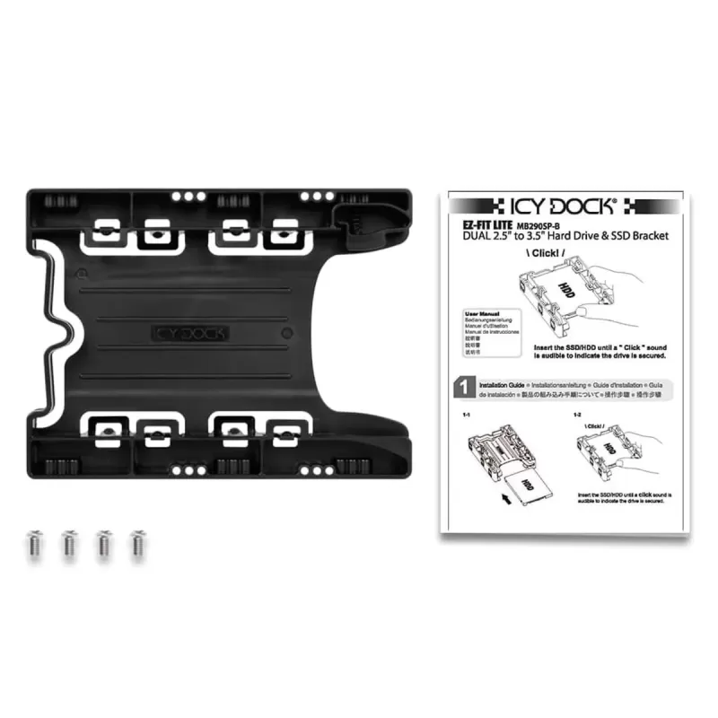 Hard Drive Adapter ICY DOCK EZ-Fit Lite 2x 2.5" to 3.5" Drive Bay MB290SP-B Color:black