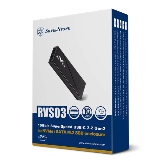 Adapter SilverStone USB-C 3.2 Gen2 10Gbps to NVMe/SATA M.2 Enclosure SST-RVS03