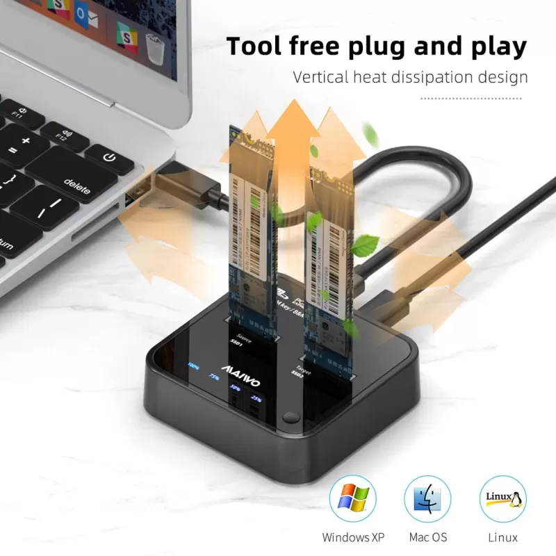 Adapter Maiwo K3016P Dual-Bay USB 3.2 Gen2 Type-C to M.2 NVMe K3016P