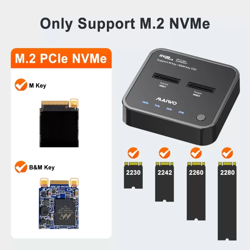 Adapter Maiwo K3016P Dual-Bay USB 3.2 Gen2 Type-C to M.2 NVMe K3016P