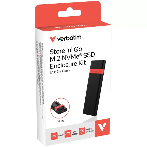 Кейс для SSD диска Verbatim Store 'n' Go M.2 NVMe SSD Enclosure Kit 32261 Цвет:чёрный, красный