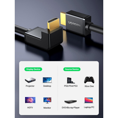 Cable UGREEN HDMI 2.0 4K/60Hz 90° Gold Plated 2m Cable 10173 Cable UGREEN HDMI 2.0 4K/60Hz 90° Gold Plated 2m Cable 10173