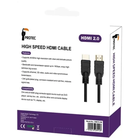 Кабели для Монитора Protec HDMI 2.0 4K 3m DM274 Кабели для Монитора Protec HDMI 2.0 4K 3m DM274