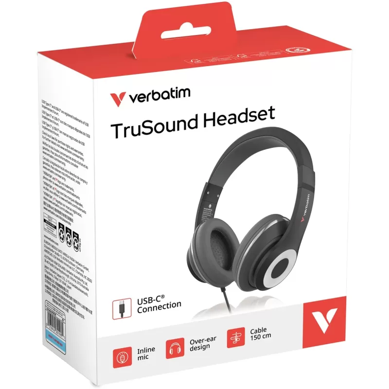 Wired Headphones Verbatim TruSound USB-C Headset Color:black