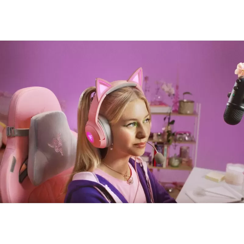 אוזניות גיימינג חוטיות RAZER KRAKEN KITTY V2 ורוד
