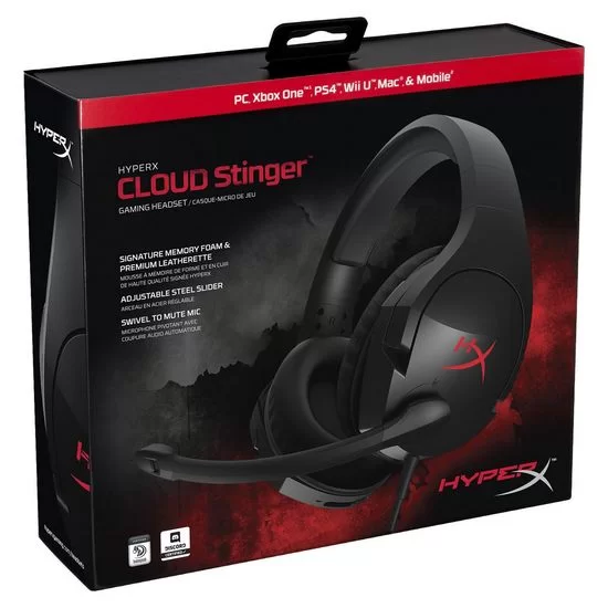 אוזניות גיימינג Kingston Cloud Stinger Gaming Headset for PC & PS4 צבע שחור, אדום