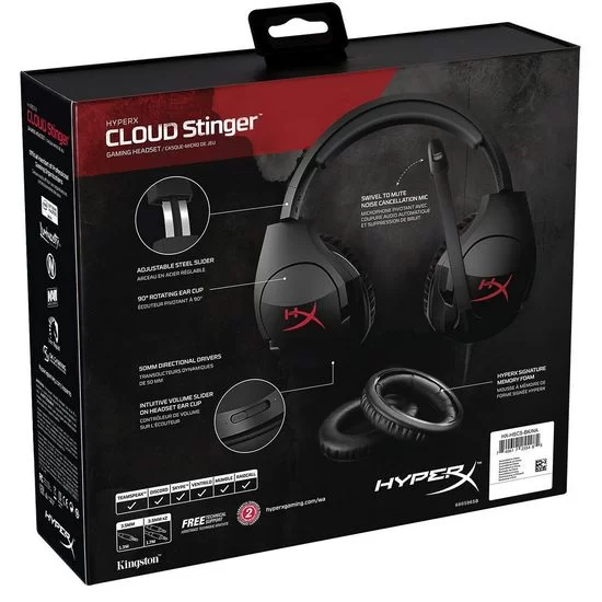 אוזניות גיימינג Kingston Cloud Stinger Gaming Headset for PC & PS4 צבע שחור, אדום
