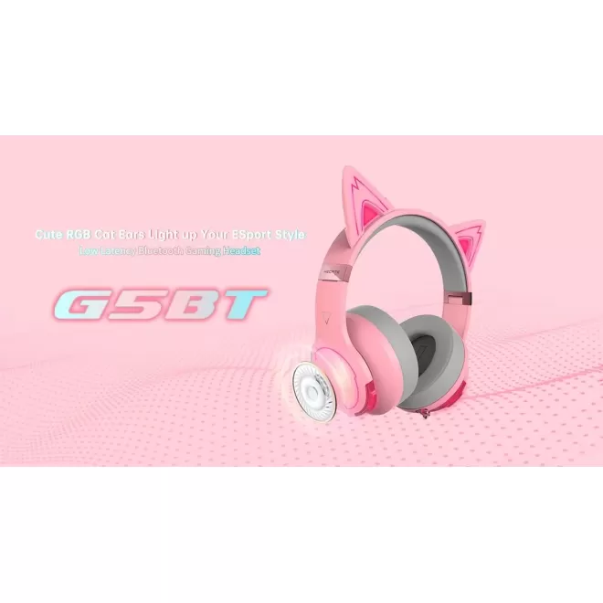 אוזניות אלחוטיות Edifier G5BT Cat Wireless Gaming Headset BT ורוד