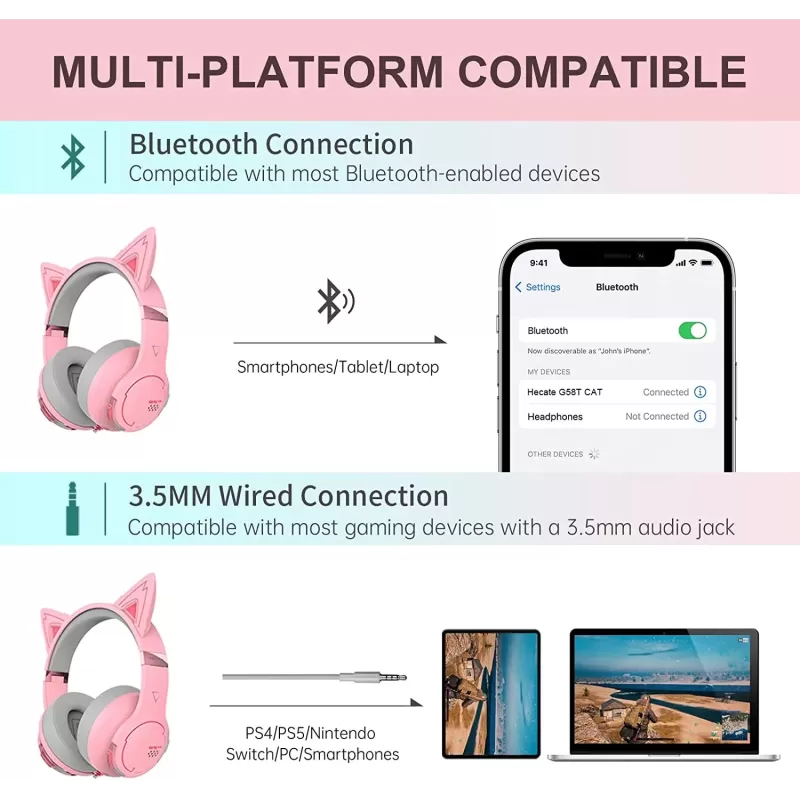 Wireless Gaming Over-Ear Headphones with Built-in Microphone Edifier G5BT NC - pink