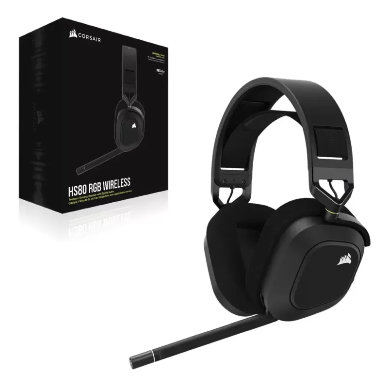 Wireless gaming headband headphones Corsair HS80 RGB WIRELESS Premium black