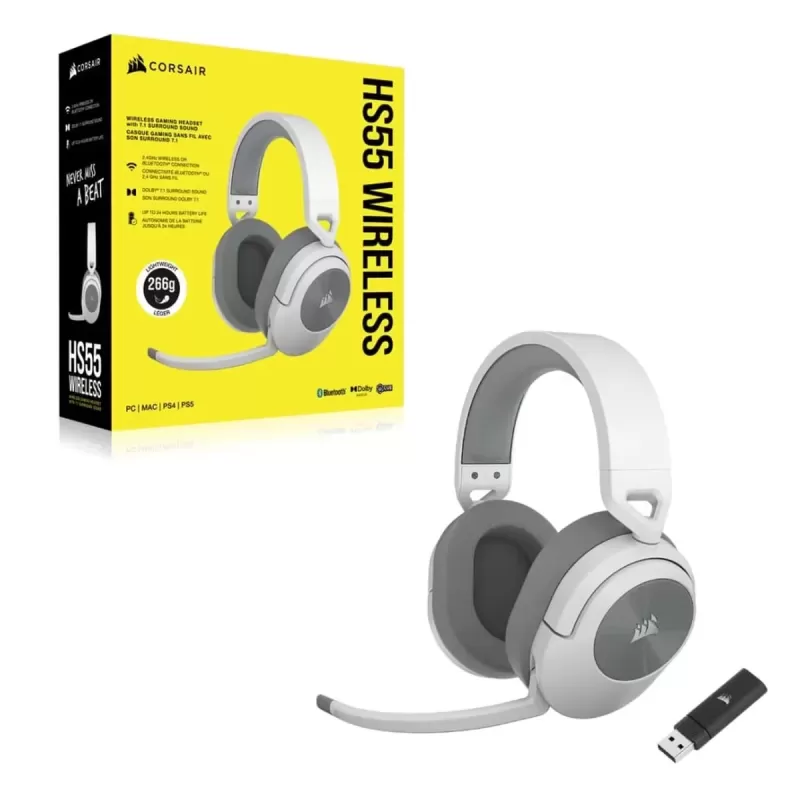 אוזניות קשת אלחוטיות לגיימינג Corsair HS55 WIRELESS לבן אוזניות קשת אלחוטיות לגיימינג Corsair HS55 WIRELESS לבן