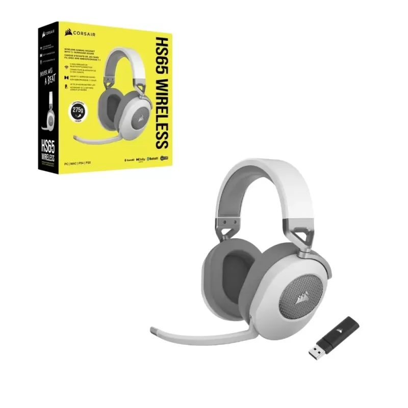 אוזניות גיימינג אלחוטיות Corsair HS65 SURROUND 7.1 - לבן