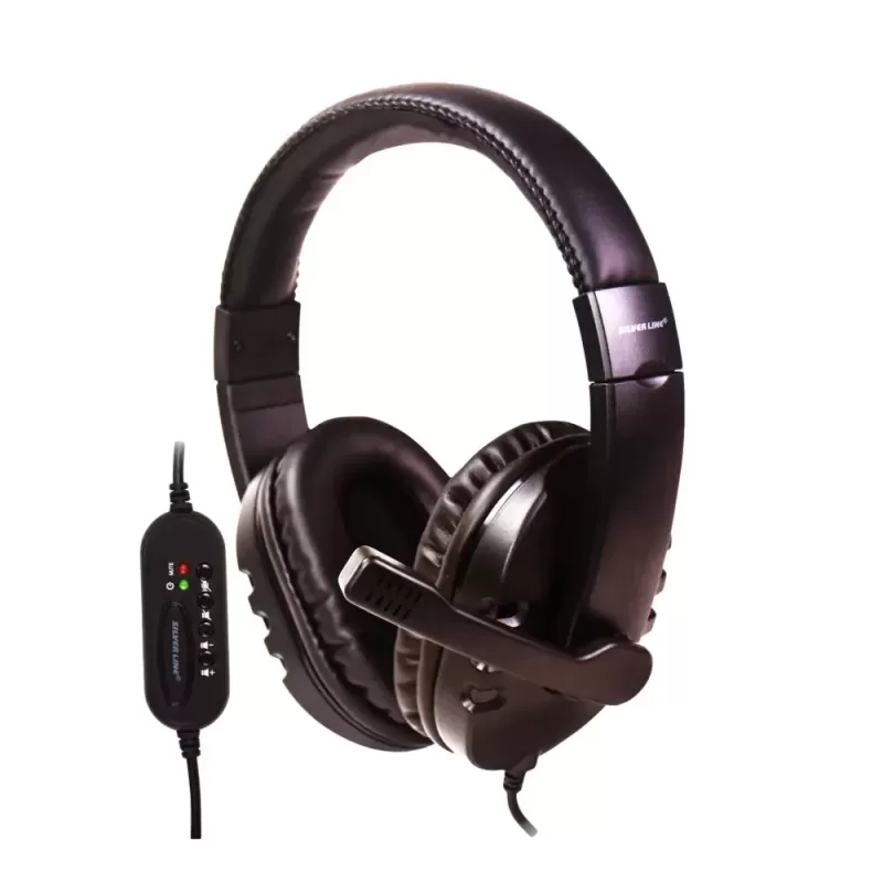 Wired Headphones Silver Line HS-009 with USB and Mic Color:black blue
