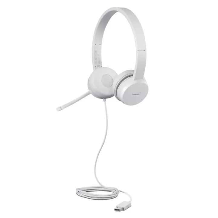 אוזניות חוטיות Lenovo 110 On-Ear Stereo USB לבן