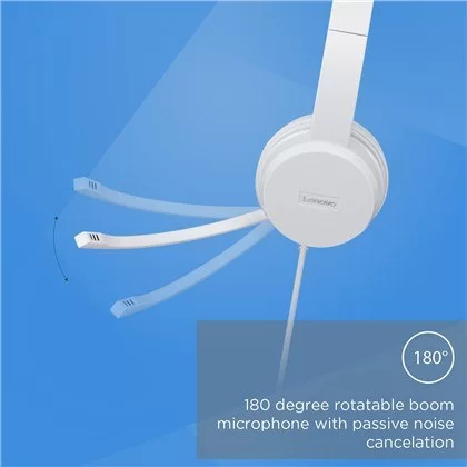 אוזניות חוטיות Lenovo 110 On-Ear Stereo USB לבן