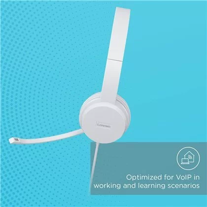 אוזניות חוטיות Lenovo 110 On-Ear Stereo USB לבן