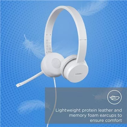 אוזניות חוטיות Lenovo 110 On-Ear Stereo USB לבן