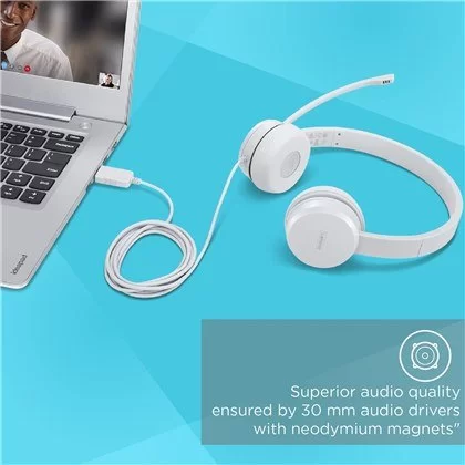אוזניות חוטיות Lenovo 110 On-Ear Stereo USB לבן