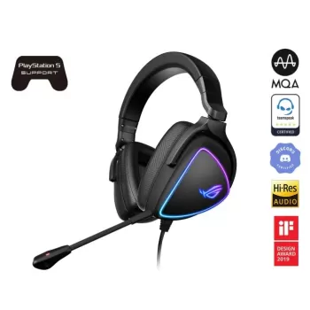 אוזניות גיימינג Virtual 7.1 surround sound Asus Delta S RGB Quad-Dac צבע שחור