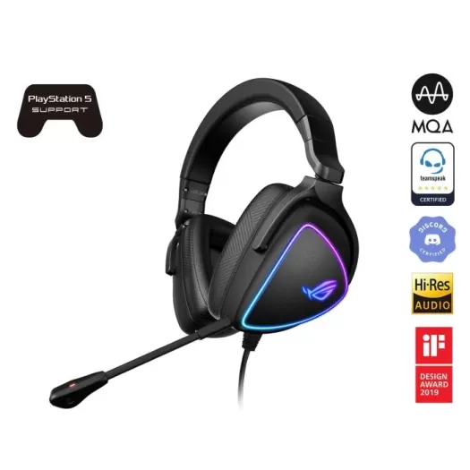 Virtual 7.1 surround sound Gaming Headphones Asus Delta S RGB Quad-Dac Color:black Virtual 7.1 surround sound Gaming Headphones Asus Delta S RGB Quad-Dac Color:black
