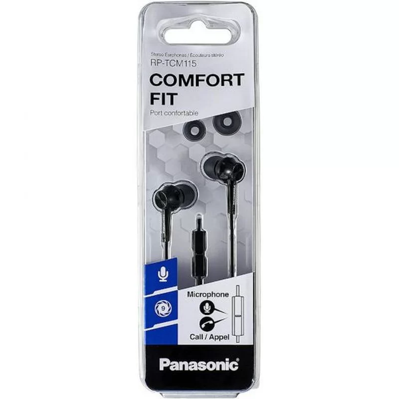 אוזניות סטריאו תוך-אוזן עם מיקרופון Panasonic RP-TCM115-K צבע שחור