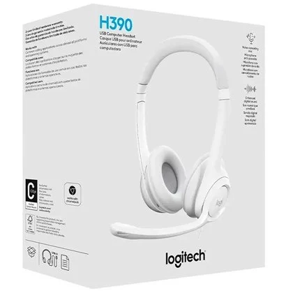 אוזניות עם מיקרופון מובנה Logitech H390 USB לבן