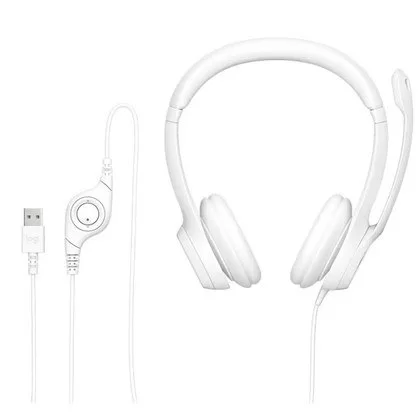 אוזניות עם מיקרופון מובנה Logitech H390 USB לבן