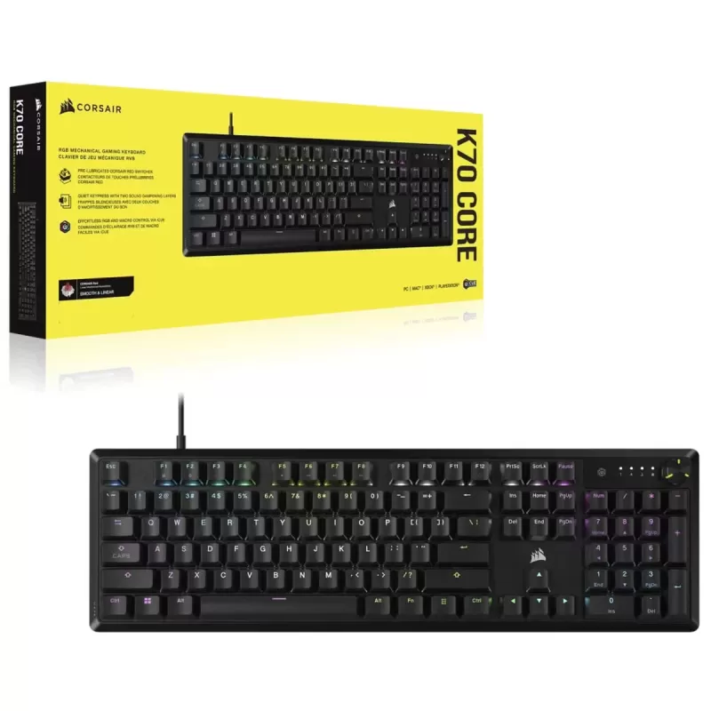 מקלדת גיימינג מכאנית Corsair K70 CORE RGB צבע שחור
