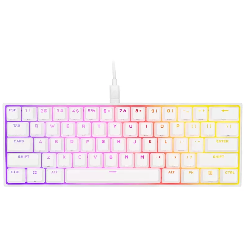 מקלדת גיימינג Corsair K65 White RGB MINI 60% לבנה צבע לבן