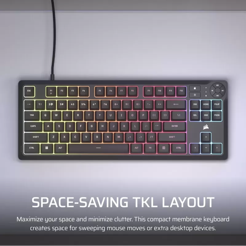 מקלדת גיימינג Corsair K55 Core TKL RGB - שחור