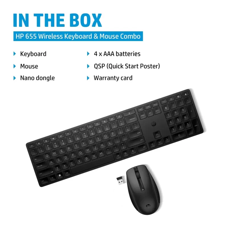 Комплект Беспроводной Клавиатуры и Мыши HP 655 Wireless Keyboard and Mouse Combo HE (Bulk Qty.10) black 4R009A6 Комплект Беспроводной Клавиатуры и Мыши HP 655 Wireless Keyboard and Mouse Combo HE (Bulk Qty.10) black 4R009A6