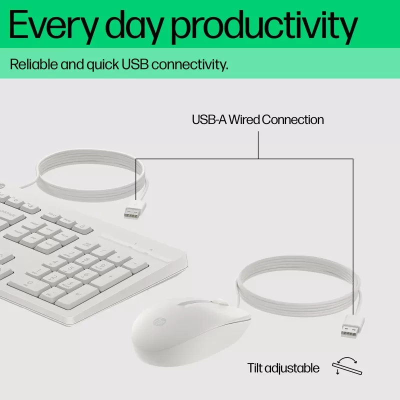 סט מקלדת ועכבר חוטי HP 225 Wired Mouse and Keyboard G2 לבן AW5S6AA