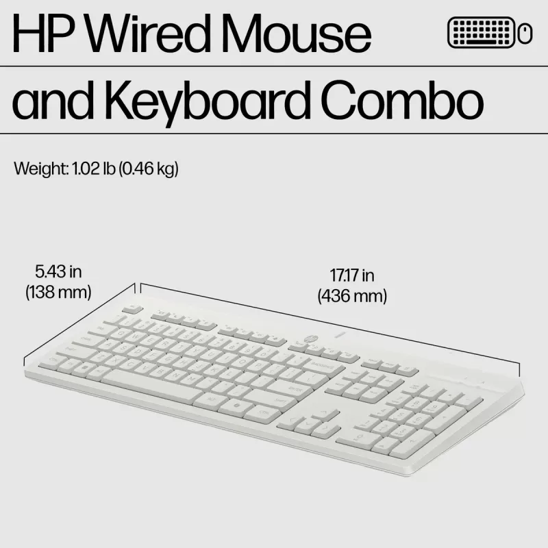 סט מקלדת ועכבר חוטי HP 225 Wired Mouse and Keyboard G2 לבן AW5S6AA