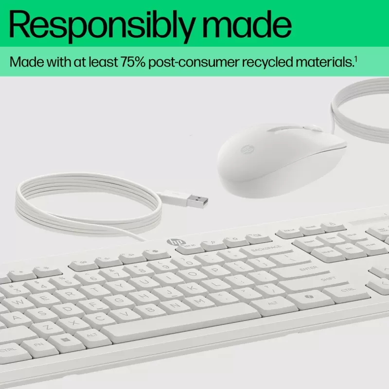 סט מקלדת ועכבר חוטי HP 225 Wired Mouse and Keyboard G2 לבן AW5S6AA
