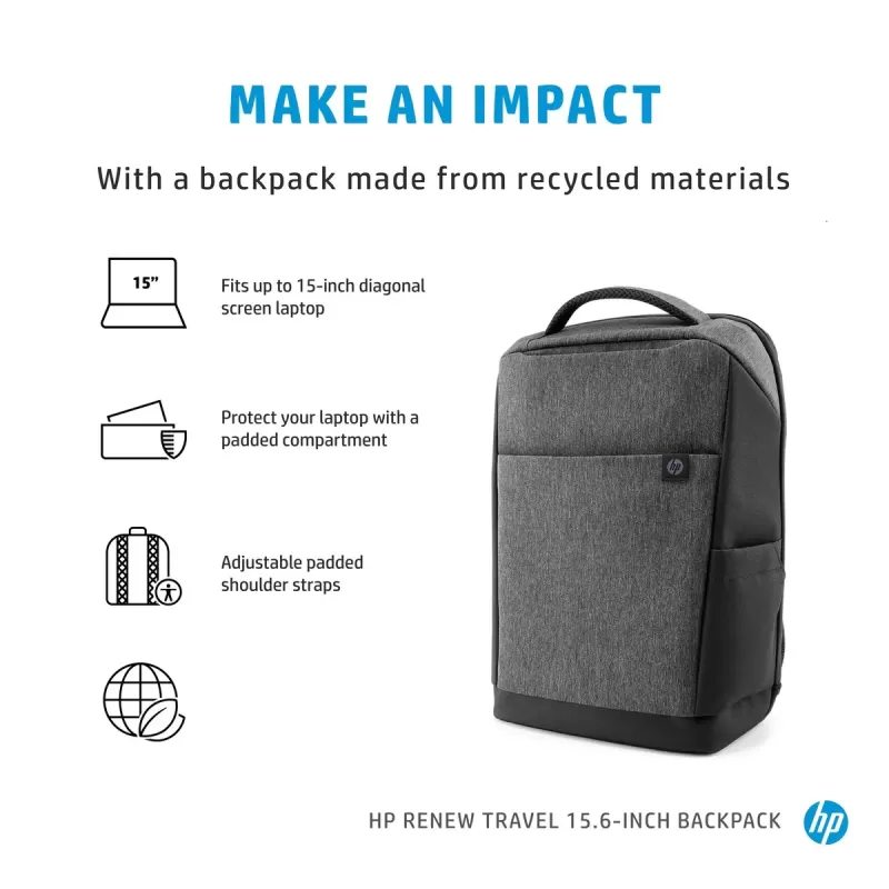 תיק גב למחשב נייד HP Renew Backpack 15.6 אפור 2Z8A3AA מצב:מחודש תיק גב למחשב נייד HP Renew Backpack 15.6 אפור 2Z8A3AA מצב:מחודש