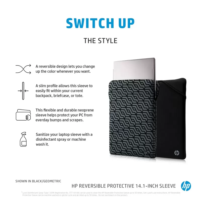 Чехол-конверт для ноутбука HP Protective Reversible 14 Laptop Sleeve black, blue 2F1X4AA