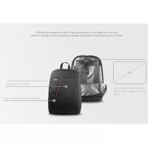 תיק למחשב נייד Asus Nereus Backpack Up to 16inch Laptop Stylish TIK-AS-NER צבע שחור