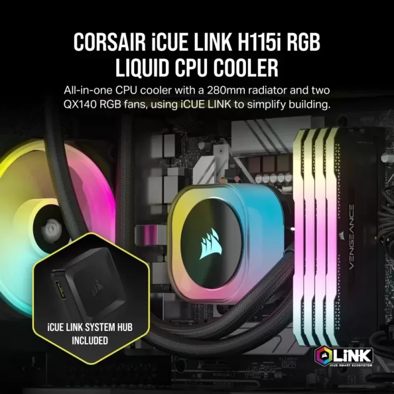 קירור נוזלי Corsair 280 - iCUE LINK H115i RGB AIO CPU Cooler