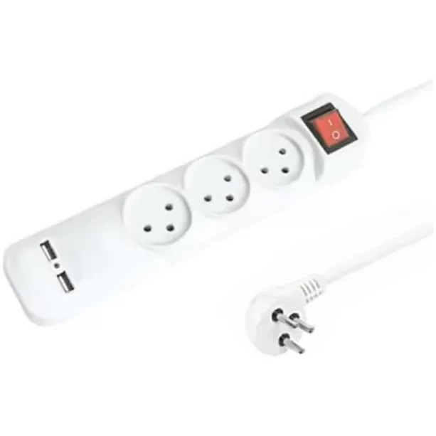 Разветвитель Питания Luggar 3Way Power Extension Cable with Dual USB Ports XS-MS-31-USB Цвет:белый