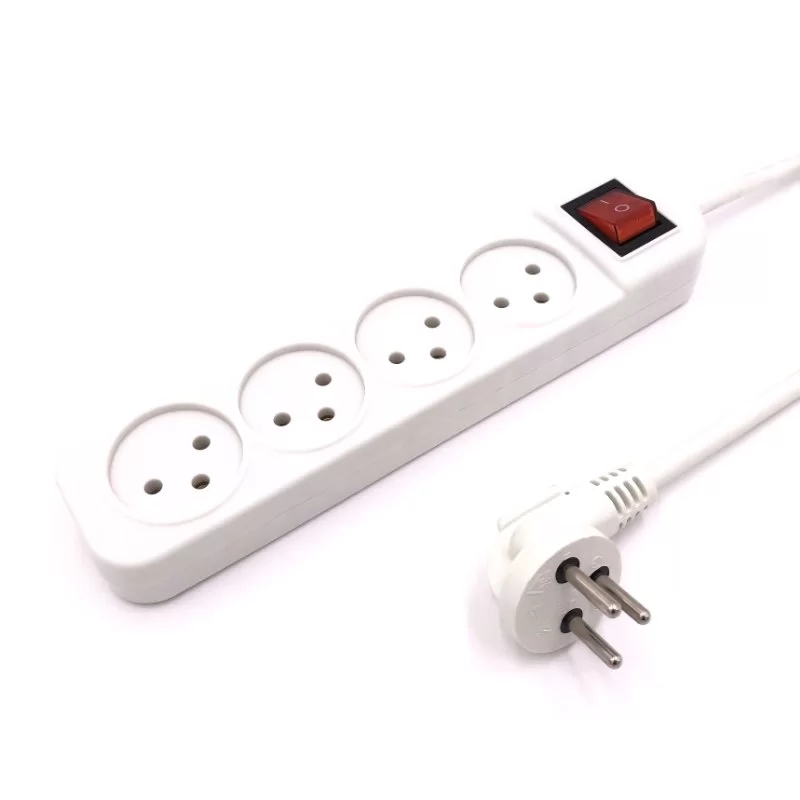 רב שקע Luggar 4 Power Multi Soket 1.5x3mm 1m + power swith XS-MS-41 צבע לבן