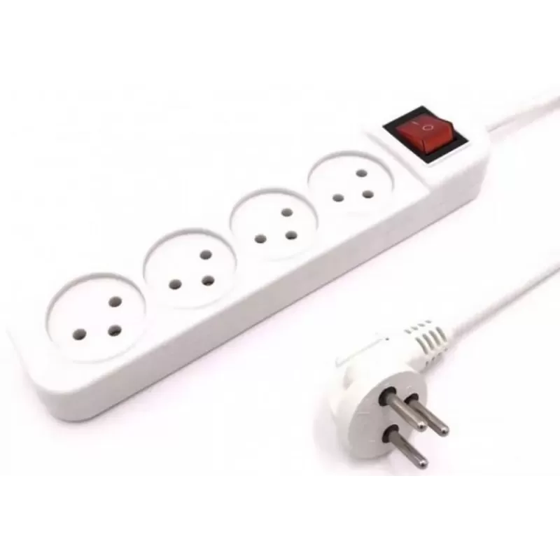 רב שקע Luggar 4 Power Multi Soket 1.5x3mm 1m + power swith XS-MS-41 צבע לבן