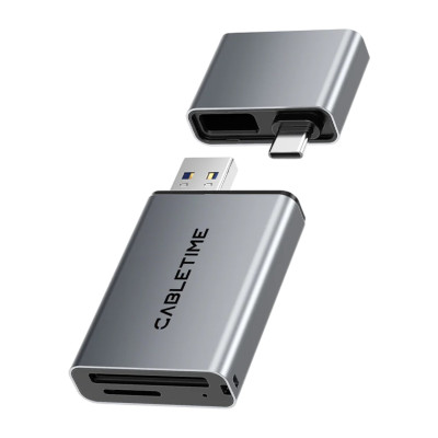 Card Readers CABLETIME 3-IN-1 USB-A+C to SD|microSD 312Mb/s 4.0 CB49G Color:gray Card Readers CABLETIME 3-IN-1 USB-A+C to SD|microSD 312Mb/s 4.0 CB49G Color:gray