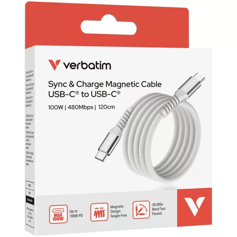 Кабель Verbatim Sync & Charge Magnetic Cable USB-C to USB-C 100W 1.2m gray