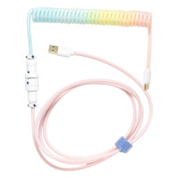 Cable Ducky USB-A ל-USB-C מסולסל Coiled Color:Cotton Candy Pink