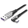 Cable Vention USB-A to USB-C (90°) 5A/40W Super Charge 1m Cable Color:black