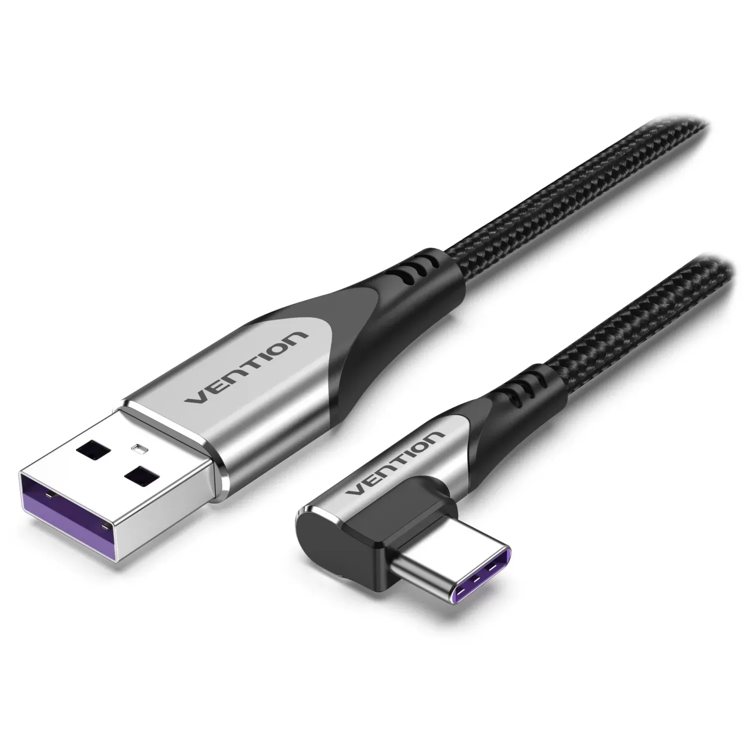 Cable Vention USB-A to USB-C (90°) 5A/40W Super Charge 1m Cable Color:black